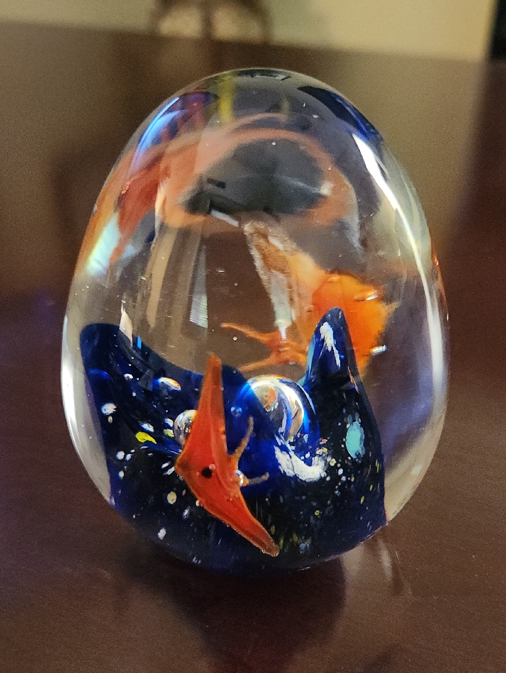Decorative Glass Fish Ornamental Paperweight - Blue & Orange
